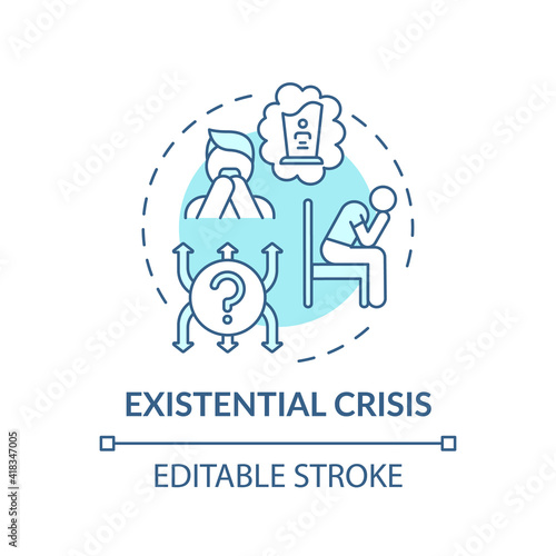 Existential crisis turquoise concept icon. Mental health problem. Psychological therapy. Religious issues idea thin line illustration. Vector isolated outline RGB color drawing. Editable stroke