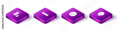 Set Isometric Can container for milk, Chicken egg box, Face with psoriasis eczema and Handkerchief to his runny nose icon. Vector.