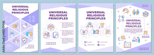 Universal religious principles brochure template. Social awareness. Flyer, booklet, leaflet print, cover design with linear icons. Vector layouts for magazines, annual reports, advertising posters