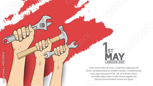 Labor Day design vector. 1st may celebration illustration with hands holding tool