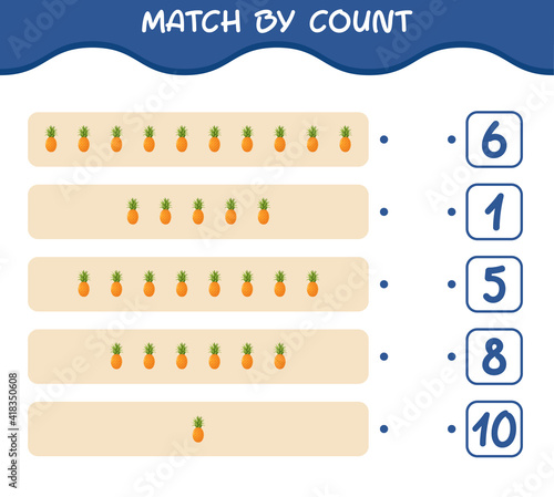 Match by count of cartoon pineapple. Match and count game. Educational game for pre shool years kids and toddlers