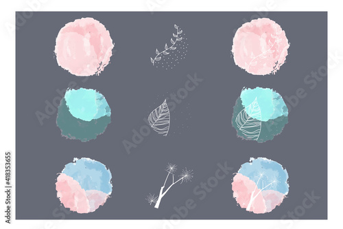 Set of abstract story highlight covers icons. Round watercolor highlight backgrounds for social media stories. Stylish design elements for beauty shop, bloggers, social, page cover, wedding elements