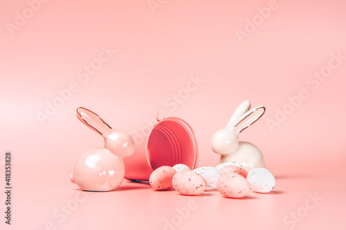 Photography Creative photo of easter eggs on colorful background.