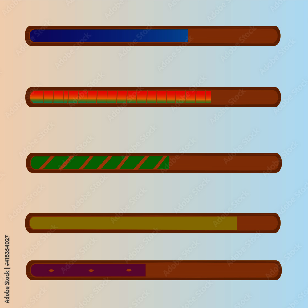 Set of different vector progress bars displaying the pace and current level of downloading, updating and etc. Bars are more than half-loaded.