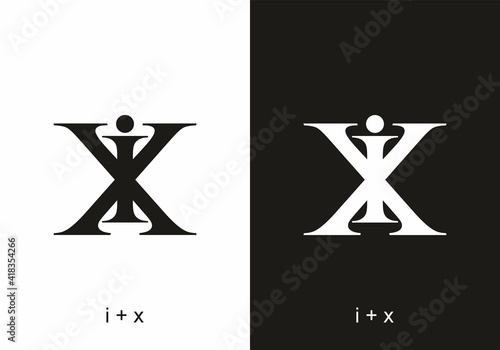 Black and white ix or xi initial letter text