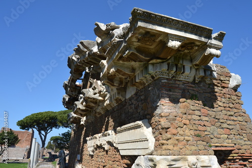 Ancient roof decorations of Roman ruins at Ostia Antica Rome Italy 