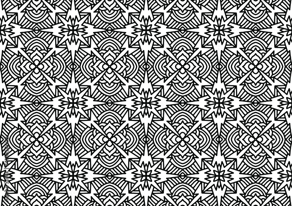 seamless tile drawn with ornaments and abstract flowers on a white background for coloring, vector, tile, coloring, book seamless tile drawn with ornaments and abstract flowers on a white background for coloring, vector, tile, coloring, book