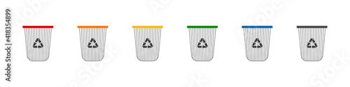 Recycle bins. Waste baskets. Trash bin icons. Separation recycle bins collection. Vector illustration