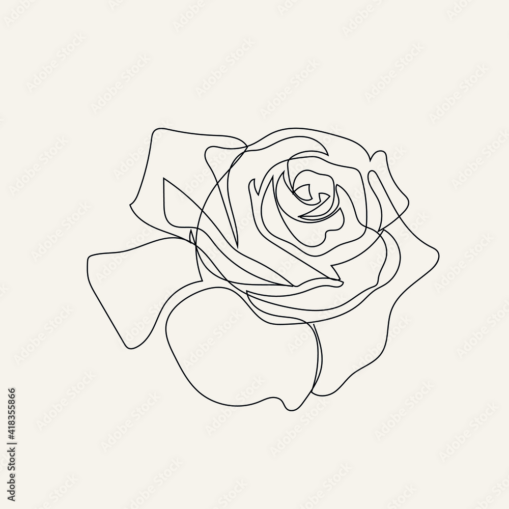 Fototapeta Flower in one line continuous style on white background