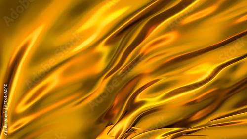 golden silk material with folds. abstract three-dimensional background. 3d render illustration