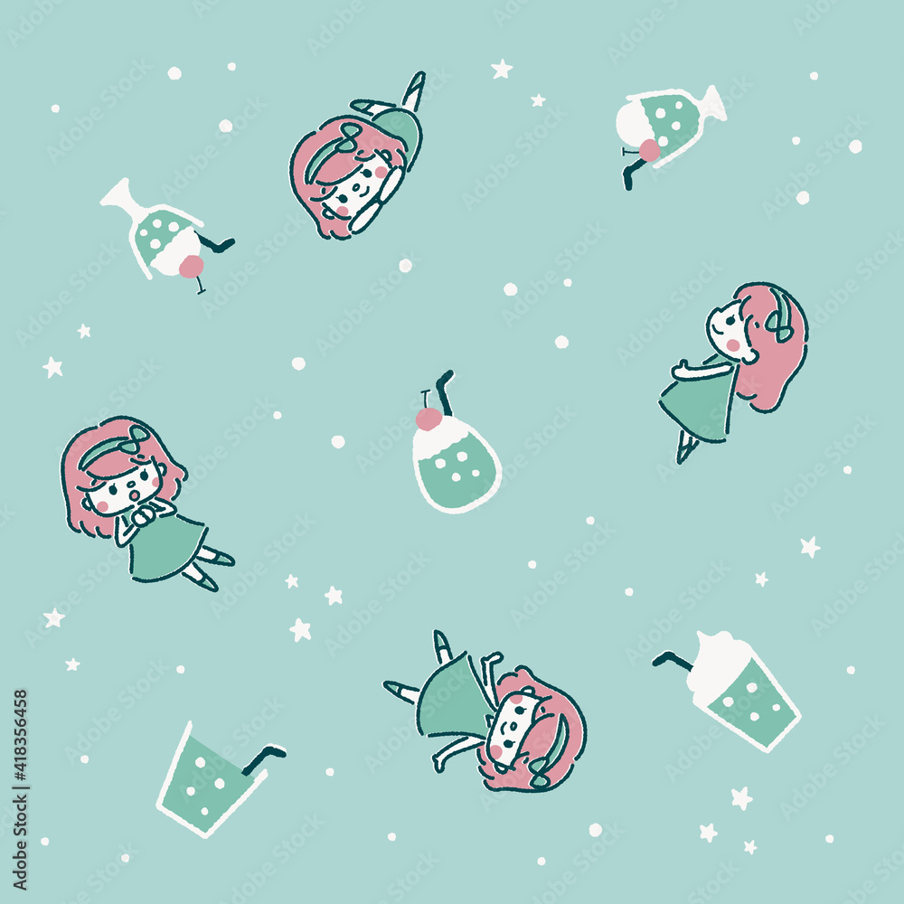 パターンイラスト ソーダと女の子 ラムネ Stock Illustration Adobe Stock パターンイラスト ソーダと女の子 ラムネ Stock Illustration Adobe Stock
