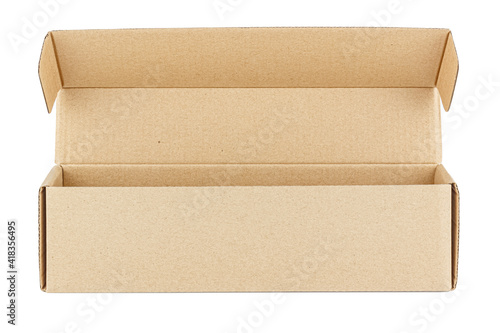 Empty open rectangle brown cardboard box isolated on a white background