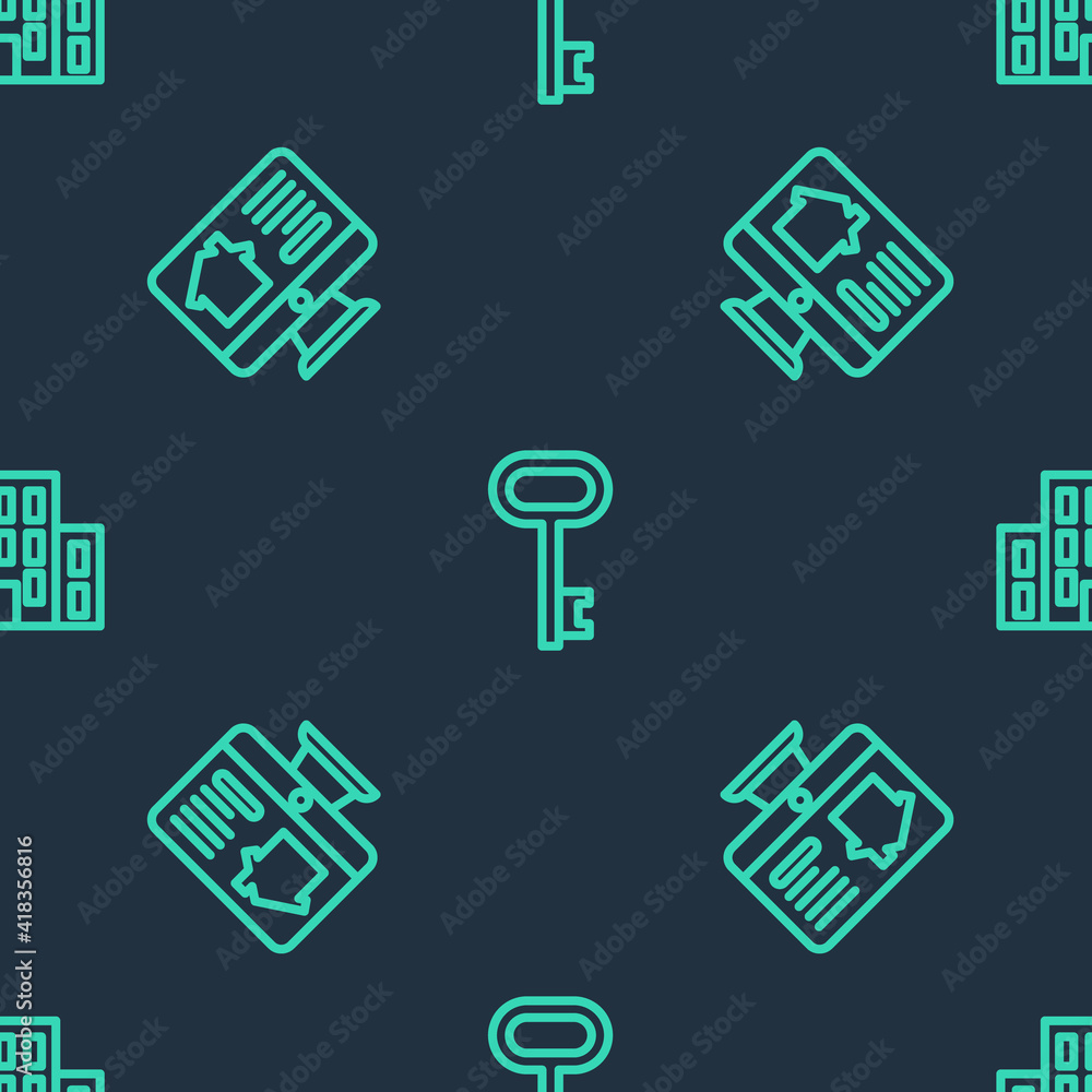 Set line House key, Online real estate house and on seamless pattern. Vector. Set line House key, Online real estate house and on seamless pattern. Vector.