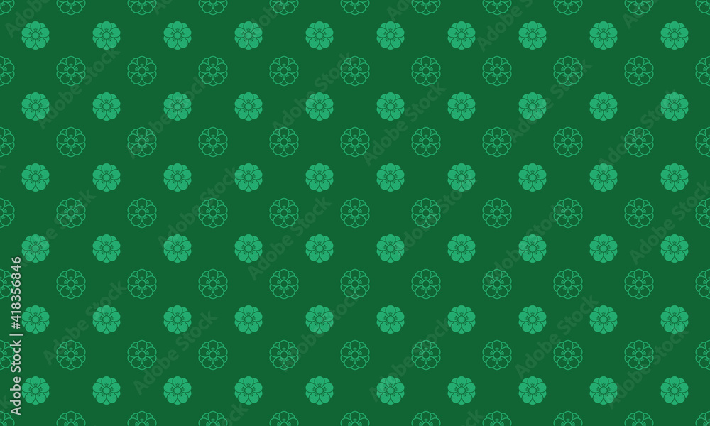 和柄素材　八重梅文様　シームレスパターン　緑