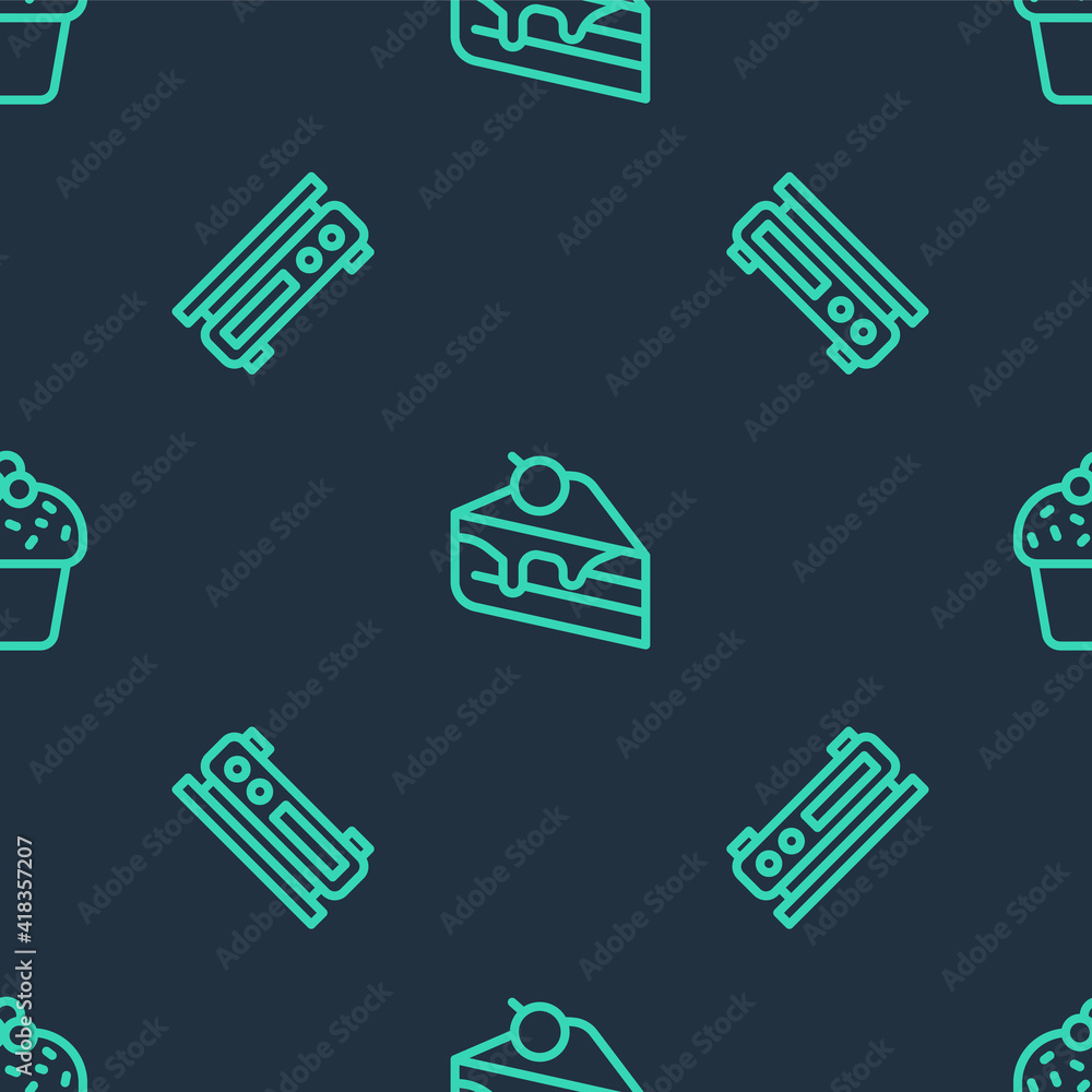 Set line Piece of cake, Electronic scales and Cake on seamless pattern. Vector. Set line Piece of cake, Electronic scales and Cake on seamless pattern. Vector.