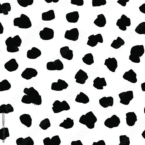 Seamless pattern with hand drawn black and white Drops. Paint objects background for your design. Vector art drawing. Brush grunge illustration