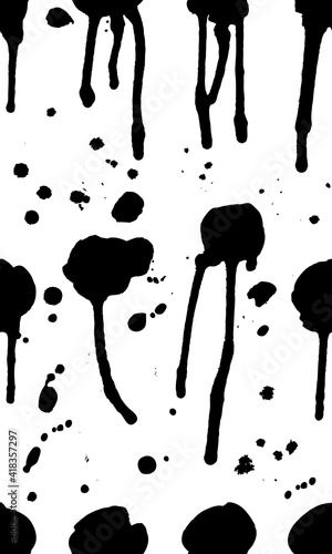 Seamless pattern with hand drawn black and white Drops. Paint objects background for your design. Vector art drawing. Brush grunge illustration