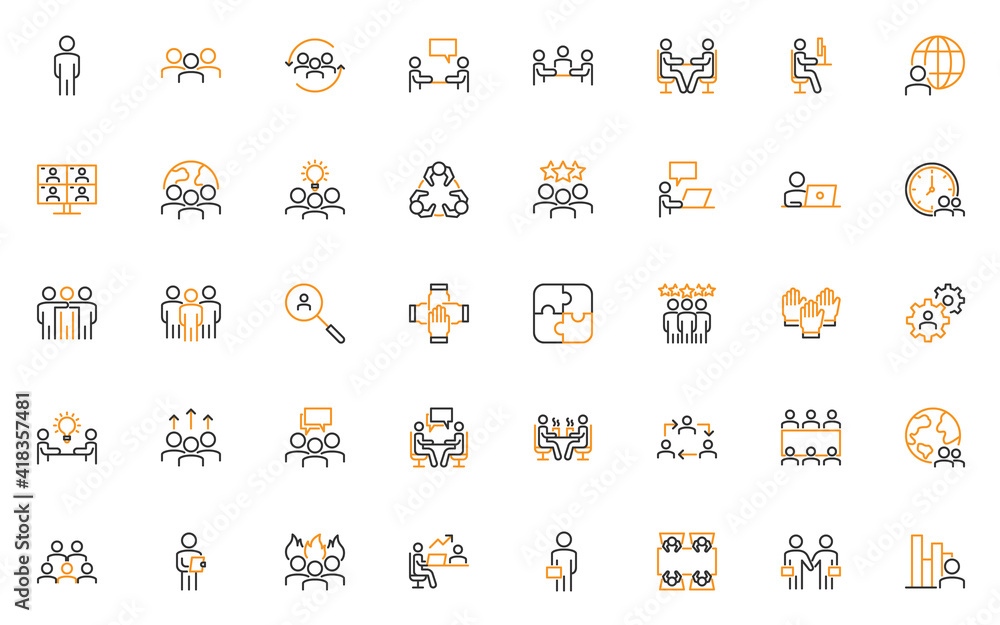 set of business people thin line icons, meeting, team, management, human resource set of business people thin line icons, meeting, team, management, human resource