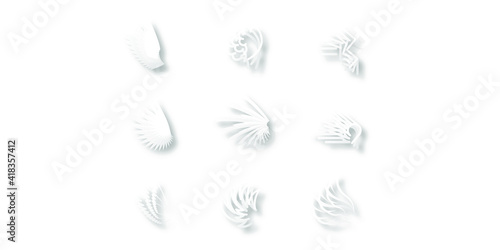 Abstract Set White Collection Wings Paper Cut Vector Design Style