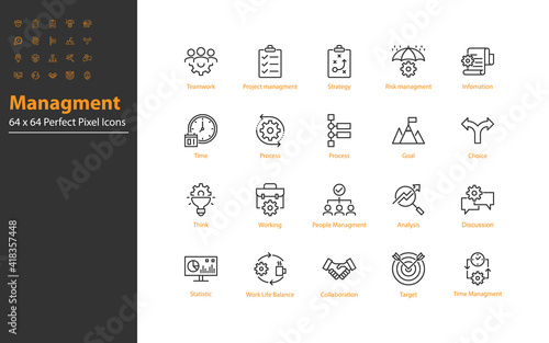 set of business managment thin line icons 64x64 px photo