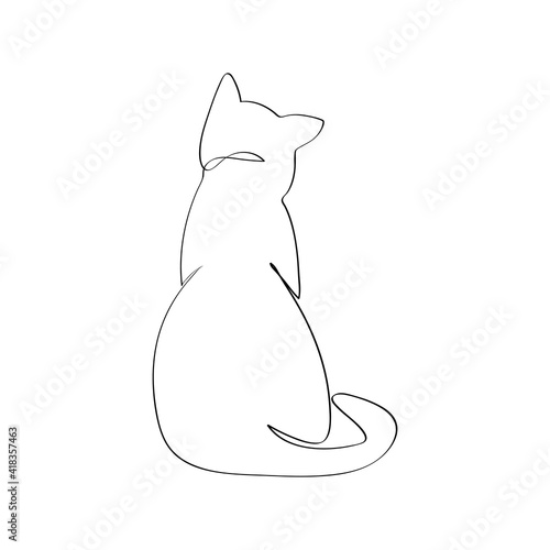 Silhouette of a cat in continuous one line. Freehand drawing, black line sketch, doodle, isolated on white background. Editable vector pet animal illustration for logo or decoration
