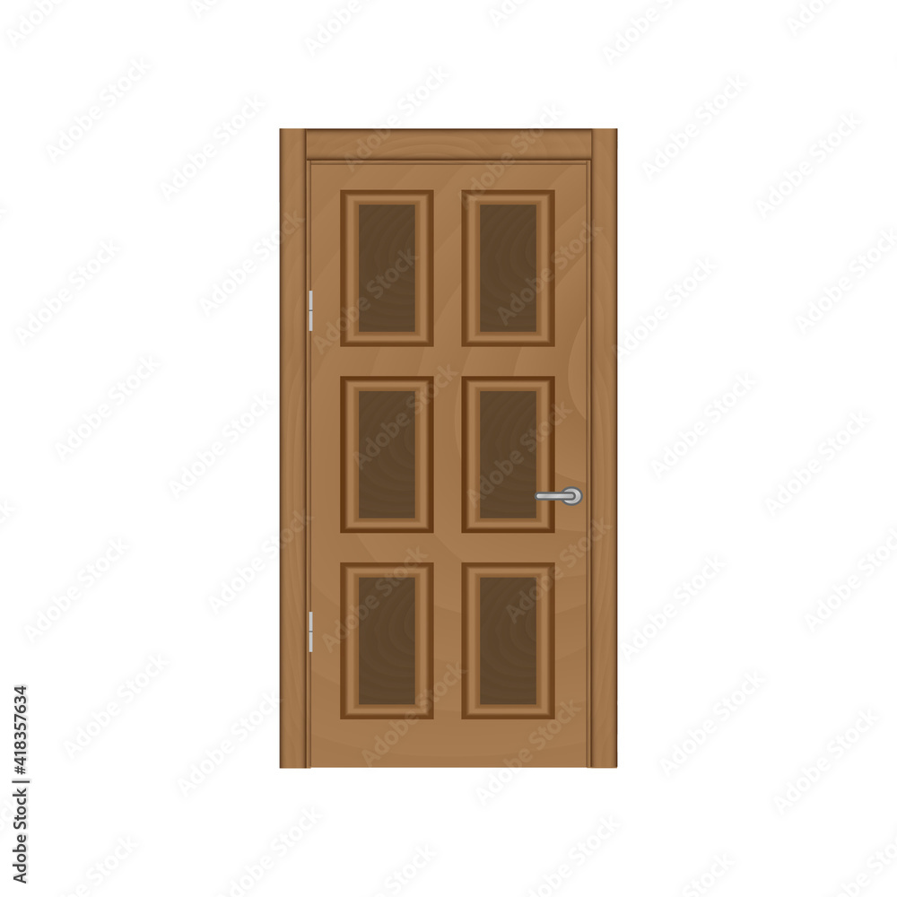 Frontal image of a closed brown door, isolated on white background. Frontal image of a closed brown door, isolated on white background.