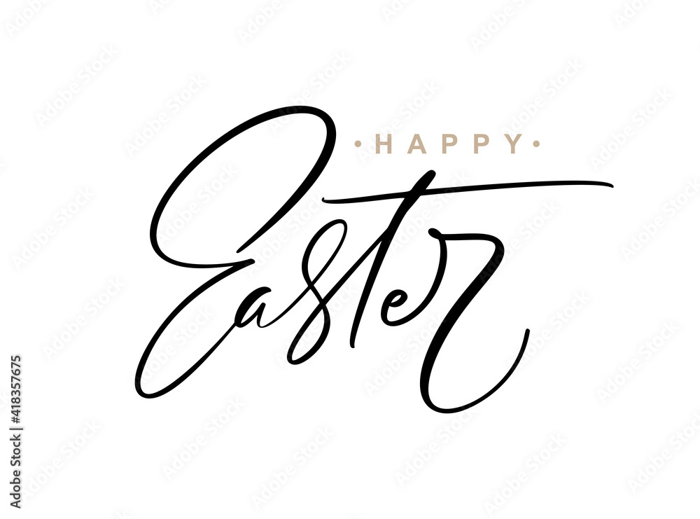Happy Easter text Hand drawn lettering Greeting Card. Typographical Vector phrase Handmade calligraphy quote on isolates white background Happy Easter text Hand drawn lettering Greeting Card. Typographical Vector phrase Handmade calligraphy quote on isolates white background