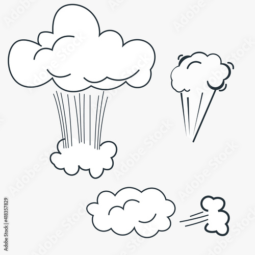 Vector illustration of clouds and cartoon air blasts isolated. 