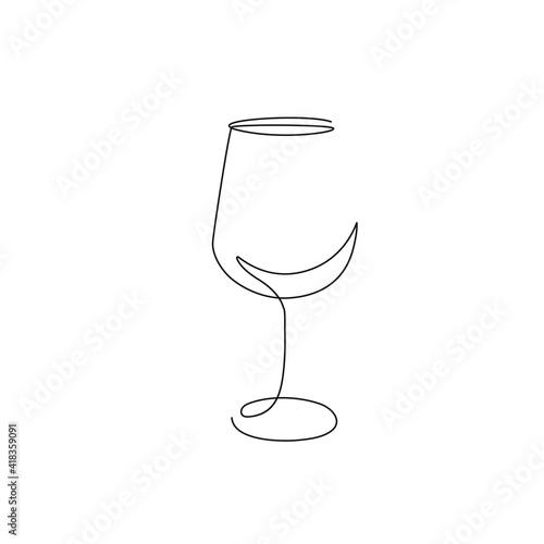 Wine Glass Continuous Line Drawing Black Sketch on White Background. Continuous Simple Drawing of Wine Glass. Minimal One Line Draw Illustration for Cafe, Shop, Delivery. Vector EPS 10