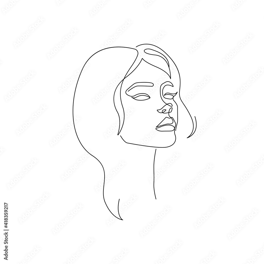 Continuous Line Drawing of Woman Face, Fashion Minimalist Concept, Woman Beauty Drawing, Vector Illustration. Good for Prints, T-shirt, Banners, Slogan Design Modern Graphics Style Continuous Line Drawing of Woman Face, Fashion Minimalist Concept, Woman Beauty Drawing, Vector Illustration. Good for Prints, T-shirt, Banners, Slogan Design Modern Graphics Style