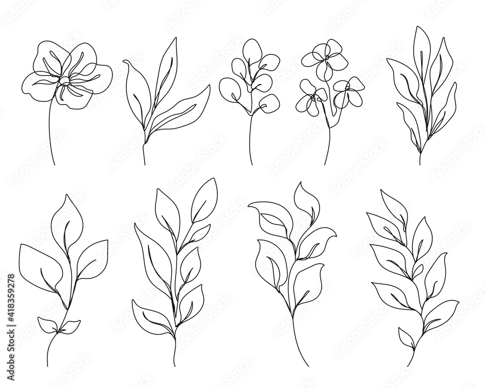 Vector Set of Hand Drawn Line Art Botanical Elements, Leaves, Flowers. Minimalist Trendy Contemporary Design Perfect for Wall Art, Prints, Social Media, Posters, Invitations, Branding Design. Vector Set of Hand Drawn Line Art Botanical Elements, Leaves, Flowers. Minimalist Trendy Contemporary Design Perfect for Wall Art, Prints, Social Media, Posters, Invitations, Branding Design.
