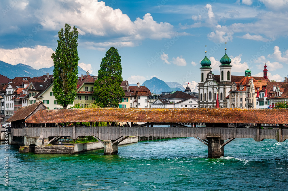 The Spreuer Bridge in the city of Lucerne, Switzerland.