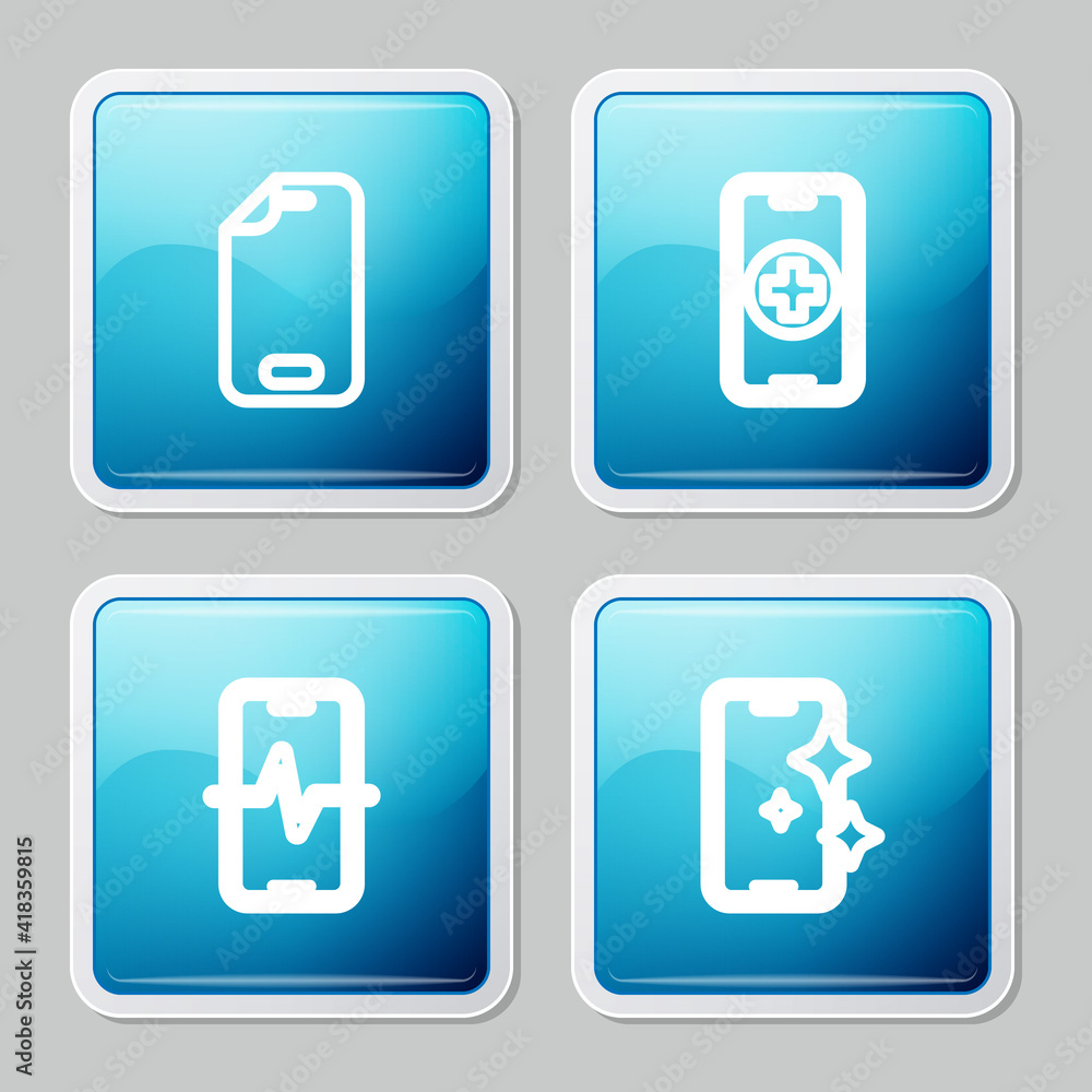 Set line Glass screen protector, Phone repair service, and icon. Vector. Set line Glass screen protector, Phone repair service, and icon. Vector.