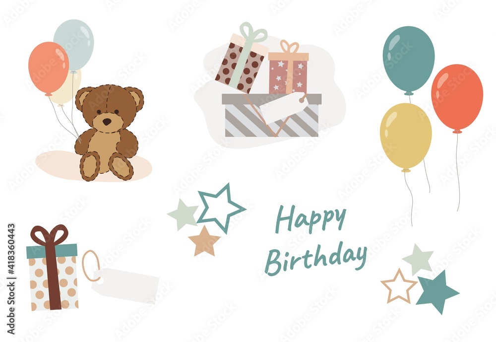 birthday set with teddy bear and balloons birthday set with teddy bear and balloons