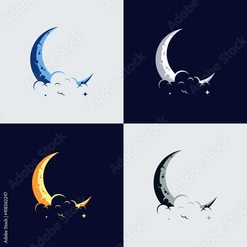 elegant crescent moon and star logo design