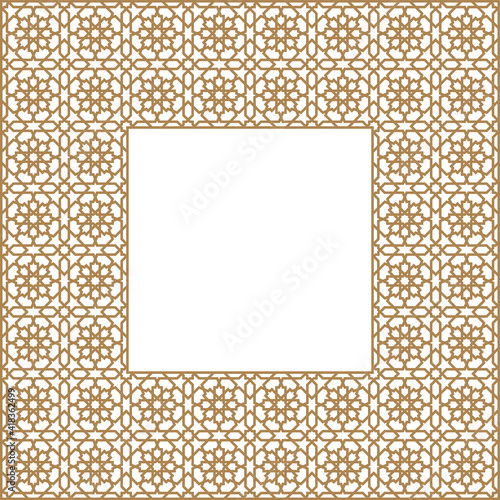 Square frame with traditional Arabic ornament.Golden color