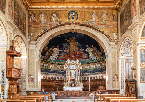 Interior view of catholic church nave in Rome