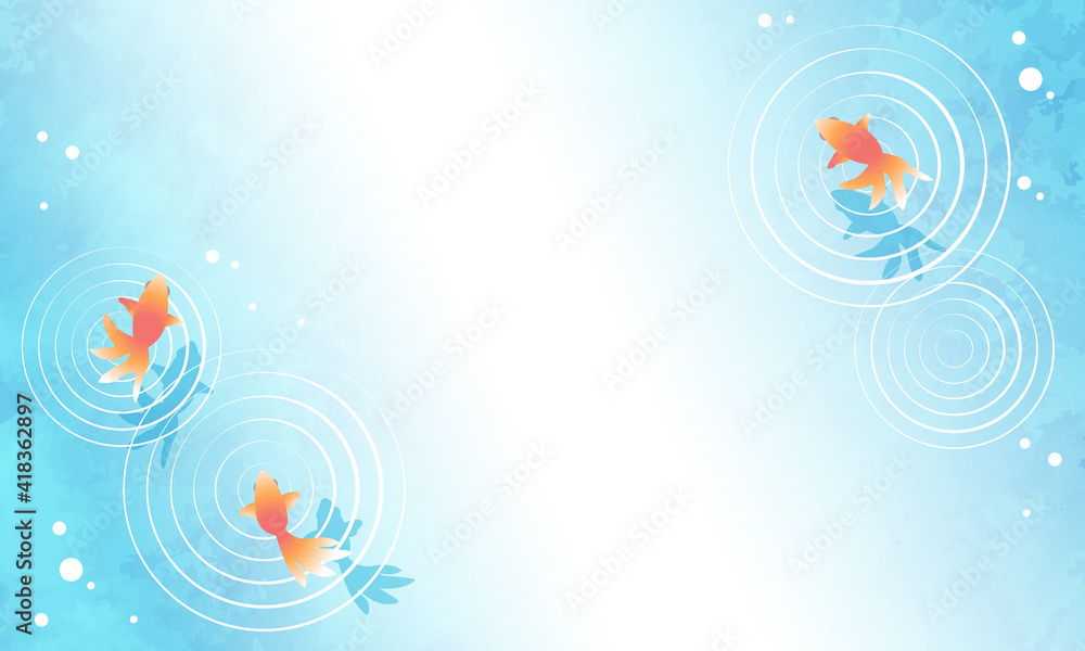 真上から見た金魚が泳ぐベクターイラスト背景　波紋、コピースペース