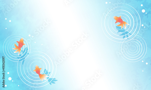 真上から見た金魚が泳ぐベクターイラスト背景　波紋、コピースペース