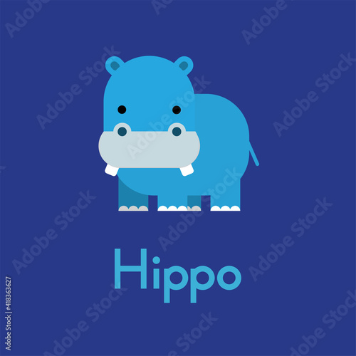 Cute cartoon hippo. Vector illustration.