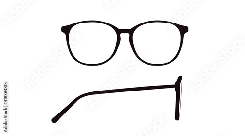 Vector isolated Illustration of a Glasses Frame. Black glasses Frame Front and Side View