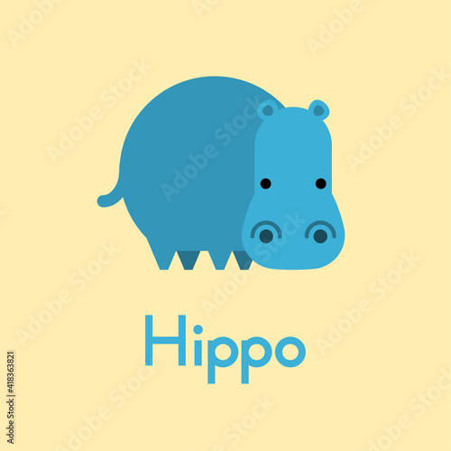 Cute cartoon hippo. Vector illustration.