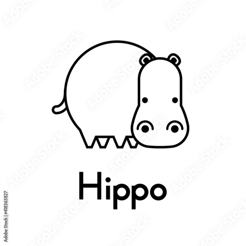 Outlined cute cartoon hippo. Vector illustration.