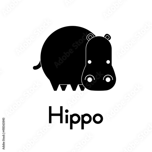Outlined cute cartoon hippo. Vector illustration.