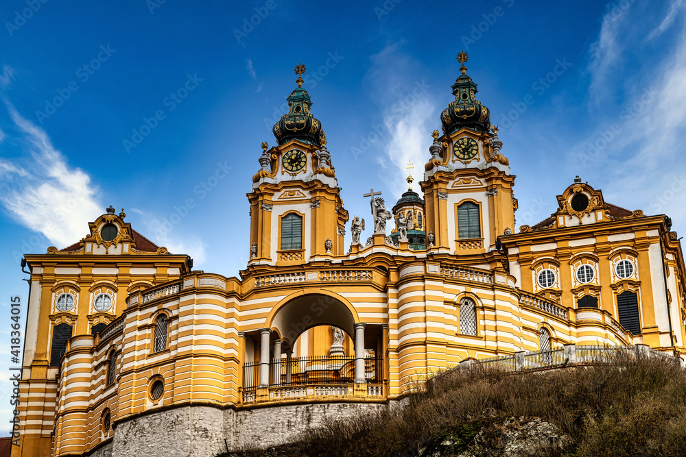 Melk Abbey, Austria03.03.2021. Beautiful baroque architecture in the Wachau Valley, Lower Austria. UNESCO World Heritage Site