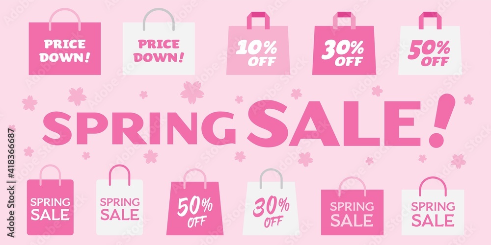 Fototapeta premium スプリングセールのピンクの紙袋の背景イラスト