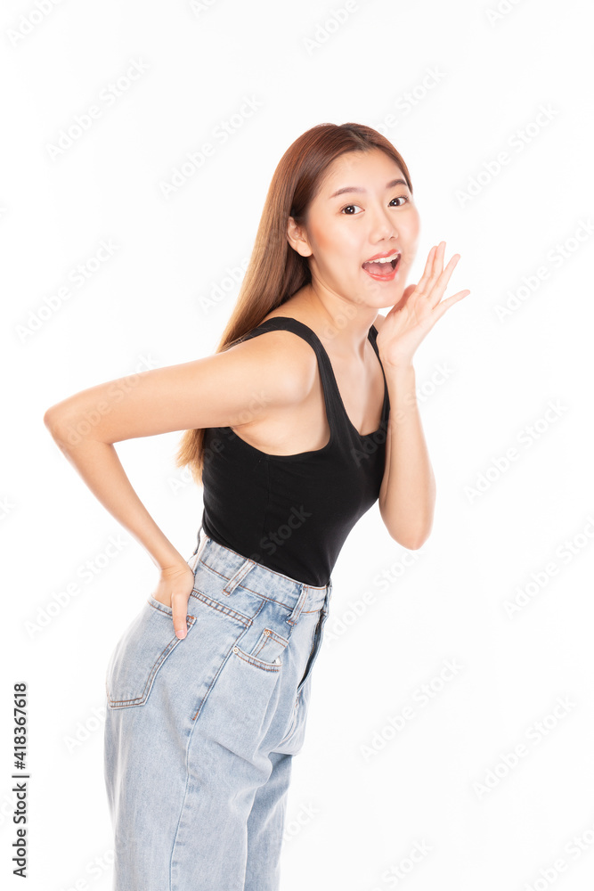 Portrait of young beautiful women with happy smile on white background. Attractive Cheerful young Asian girl. Healthy beautiful Asian woman. Youth and Skin Care, Beauty Concept. Portrait of young beautiful women with happy smile on white background. Attractive Cheerful young Asian girl. Healthy beautiful Asian woman. Youth and Skin Care, Beauty Concept.