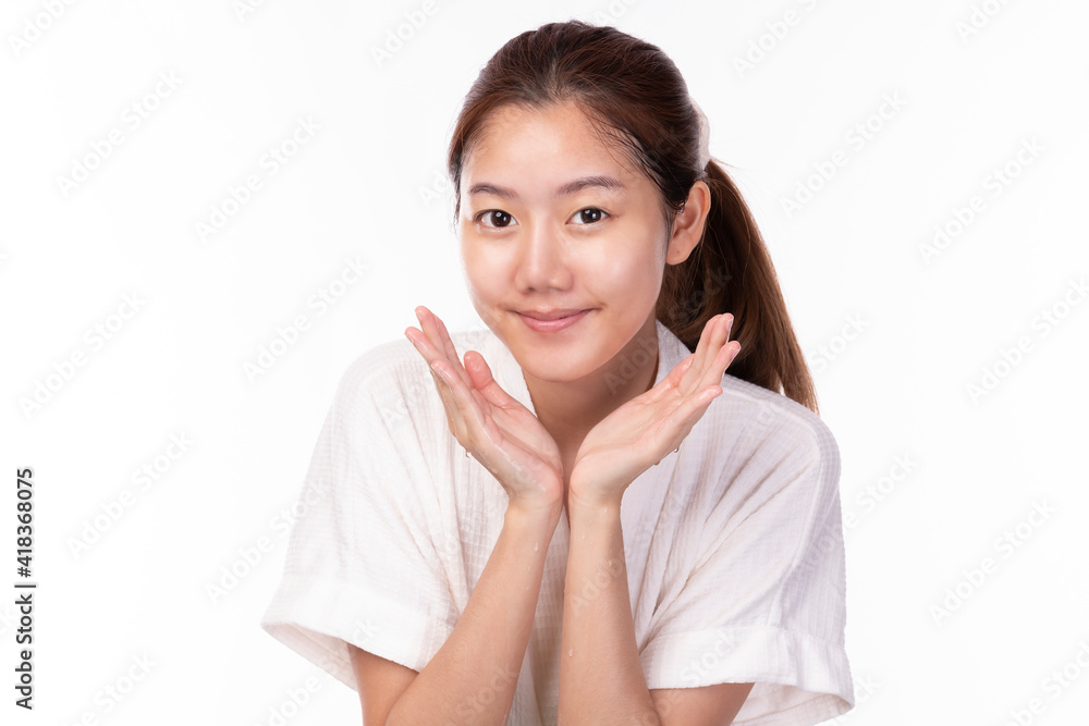 Portrait of young beautiful women with happy smile on white background. Attractive Cheerful young Asian girl. Healthy beautiful Asian woman. Youth and Skin Care, Beauty Concept. Portrait of young beautiful women with happy smile on white background. Attractive Cheerful young Asian girl. Healthy beautiful Asian woman. Youth and Skin Care, Beauty Concept.
