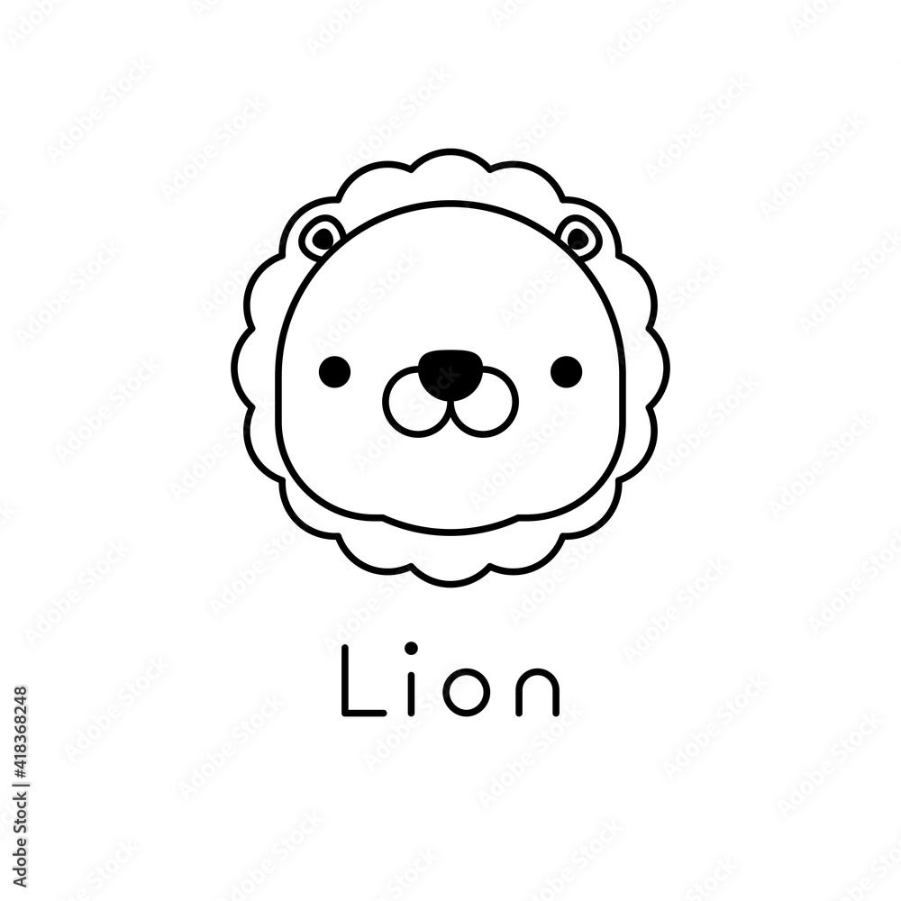 Outlined cute lion face. Little lion in cartoon style. Vector illustration Outlined cute lion face. Little lion in cartoon style. Vector illustration