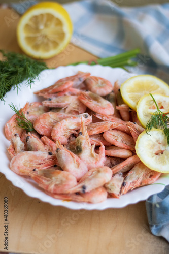 shrimps with lemon. Dinner